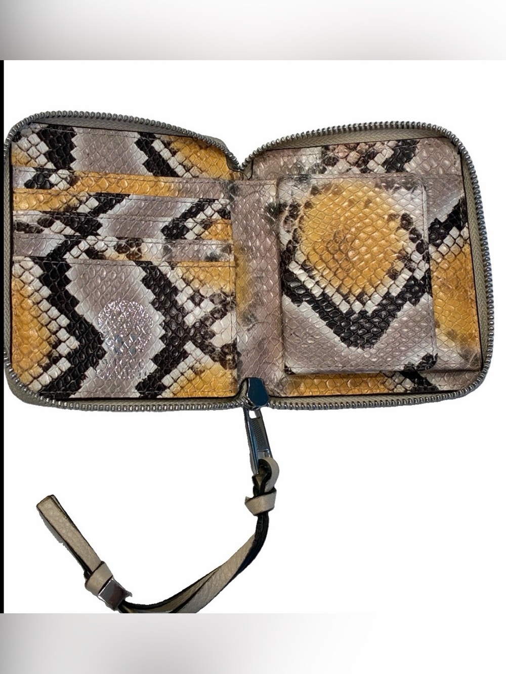 Vince Camuto Beige & Snake Print Leather Zip Around Wallet